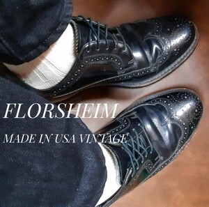 最値!80's～90's!USA製ヴィンテージ!最上位インペリアルシリーズ!フローシャイム(Florsheim)レザー ウイングチップシューズ!ブラック 26.5