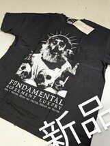 41113　FANDAMENTL A. L. SKULL JESUS　新品　サイズL　半袖Tシャツ　ダメージ Tシャツ ブラック_画像1