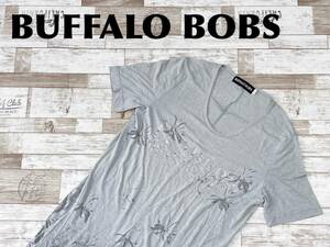 ☆送料無料☆ BUFFALO BOBS バッファローボブズ 古着 日本製 ロング丈 半袖 Tシャツ メンズ 1 グレー トップス 中古 即決