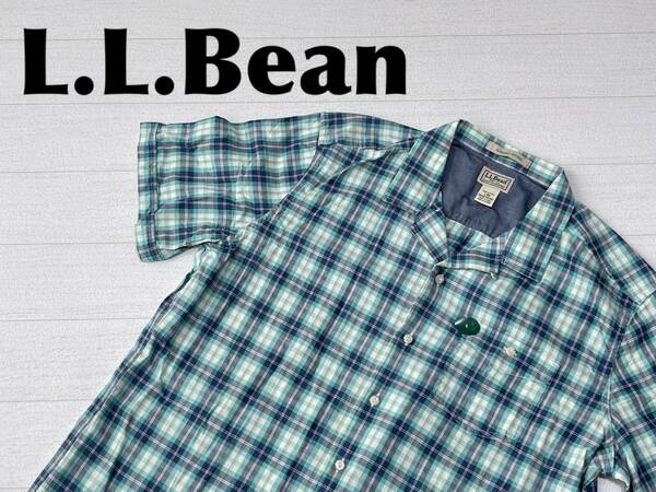 ☆送料無料☆ L.L.Bean エルエルビーン 未使用 半袖 チェック 開襟 シャツ メンズ L グリーン トップス 即決