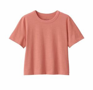 【高品質】クルーネックショート丈半袖Tシャツ　ピンク　M