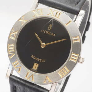 コルム ロムルス Ref,43.901.21 CORUM ROMVLVS デイト クォーツ コンビ 黒文字盤 ローマン 革ベルト ボーイズ腕時計[544616-AH1の画像1