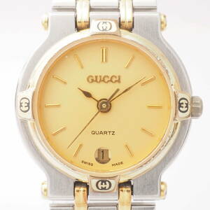 グッチ ラウンド クォーツ 9000L GUCCI QUARTZ デイト SS コンビ ゴールド文字盤 レディース 女性 腕時計[073-649-AH3