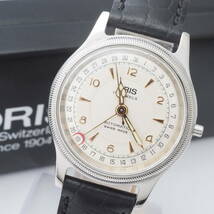 オリス ポインターデイト ビッグクラウン 7400C ORIS 17石 SS 自動巻 シルバー 裏スケ 革ベルト ボーイズ男女兼用腕時計+元箱[584-ZG3_画像1