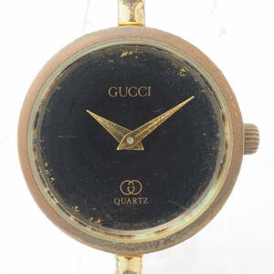 グッチ ラウンド型 GUCCI Cal,579.001 クォーツ ゴールド×黒文字盤 レディース 腕時計 本体[Pa1492-AA5