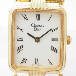 クリスチャンディオール レクタンギュラー型 Christian Dior 3011 クォーツ ゴールド×白文字盤 ローマン レディース 腕時計 [Pa1494-AA7