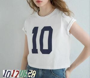 coca クロップド丈ナンバーTシャツカットソー 半袖　　M 新品　ホワイト