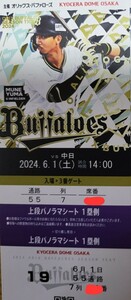 交流戦　6月1日　半値スタート　パノラマシート　1枚価格　オリックス対中日　上段中央　前通路　　①