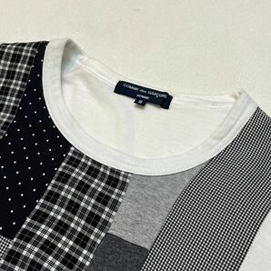 【75】 COMME des GARCONS HOMME パッチワーク ロンT シャツ ドット チェック 柄 コムデギャルソン オム ホワイト 白 Sの画像4