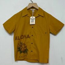【77】 新品 定価 16500 CALEE オープンカラー アロハ シャツ M マスタード キャリー shirt aloha 花 柄 フラワー Flower_画像1