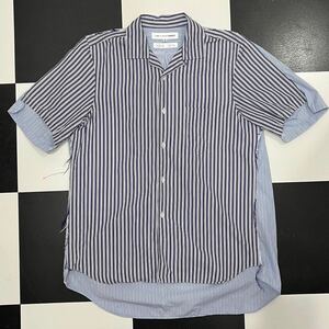 【128】 美品 COMME des GARCONS SHIRT ストライプ ドッキング オープンカラー 半袖 シャツ M フランス コムデギャルソン