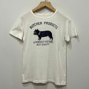 【131】 初期 butcher products フロッキー プリント ロゴ ブルドッグ Tシャツ S ブルー ブッチャープロダクツ atlast 白 アットラストの画像2
