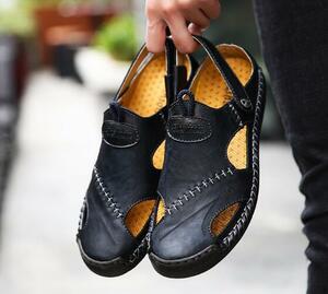  great popularity ** cow leather sandals men's sport sandals beach sandals resort slippers 2way mules light weight ..... black 