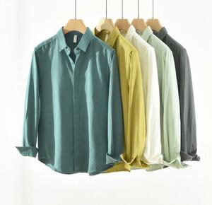 春夏新品 長袖シャツ メンズ リネンシャツ 無地 ワイシャツ 麻 トップス ビジネス カジュアルシャツ シンプル 紳士 M~3XL選択 5色です