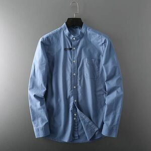 XL シーブルー シャツ メンズ メンズシャツ メンズ 長袖シャツ シャツ バンドカラーシャツ スタンドカラーシャツ メンズ 8色です