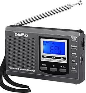 ZHIWHIS ラジオ 小型ポータブル FM/AM/SW ワイドfm対応 高感度クロック防災ラジオ 電池式 タイマー/目覚まし時計