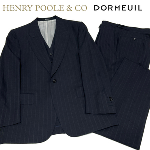 新品/A6相当 英国老舗 ヘンリープール HENRY POOLE ドーメル sportex sir 極上生地 スリーピーススーツ 本切羽 サンプル品 背抜き