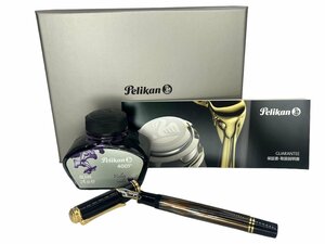 【美品】pelikan ペリカン スーべレーンM400 茶縞 EF 希少モデル 限定品 万年筆 吸入式 ブラウン ブラック 14C-585 EF 筆記用具 文房具