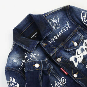 未使用品●DSQUARED2 ディースクエアード 2022年製 S74AM1249 Dan Jean Jacket ペイント加工 デニムジャケット 44 伊製 正規品 メンズの画像2