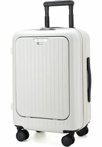 スーツケース 軽量 機内持ち込み キャリーケース フロントオープン ホワイト　最適進化　約39L(拡張時) 2~3泊