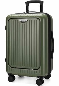 スーツケース 軽量 機内持ち込み キャリーケース フロントオープン　グリーン　最適進化　約39L(拡張時) 2~3泊
