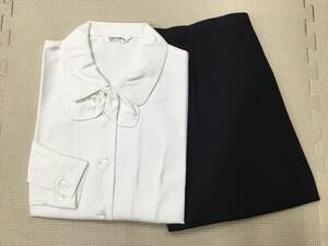 UNI5-216A 新品【UNIFORM】ブラウス＆スカート 2点 サイズ5号/ストライプ/事務服/OL/受付/制服/オフィスウェア/オールシーズン/小さい