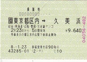 JR東日本85mmマルス型北近畿タンゴ連絡乗車券新宿営業支店発行H8