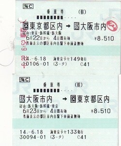 JR東海85mmマルス往復乗車券海東京予セ発行H14