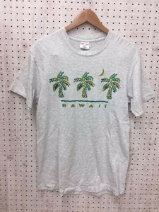 USA製 オールド アメカジ サーフ 90s 古着 SOFTEE ハワイ スーベニア お土産 ヤシの木 半袖プリントTシャツ メンズ 霜降り グレー M