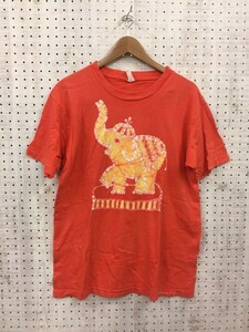 USA製 オールド レトロ 90s 古着 エスニック オリエンタル アジアン 絞り染め ゾウ 象さん タイダイ 半袖Tシャツ メンズ M オレンジ