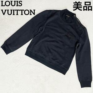R-952 beautiful goods 1 jpy ~ LOUIS VUITTON Louis Vuitton sweat M size cotton silk . dark navy shoulder fastener ribbon 