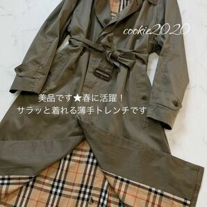 高級【美品トレンチコート】BURBERRY、バーバリー、春に活躍、ノバチェック、大きいサイズ、美ライン、人気デザイン