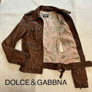 DOLCE&GABBANAドルチェ&ガッバーナ　レザー ジャケット　裏地総柄　本革　ブルゾン ライダース　レディース　メンズ　茶色　サイズ４０　