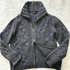 極美品/希少XL位◆ディーゼル DIESEL ニット ジャケット ブルゾン カーディガン ケーブル アラン編み 肉厚 袖ロゴプレート グレー メンズ