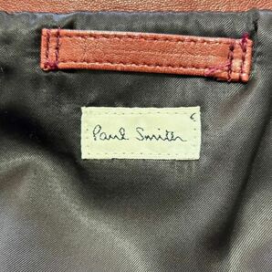 超極美品！希少色ボルドー ランウェイ着！定価11万 ポールスミス Paul Smith ライダース ラムレザー ジャケット羊革 変形襟 中綿入り Mの画像9