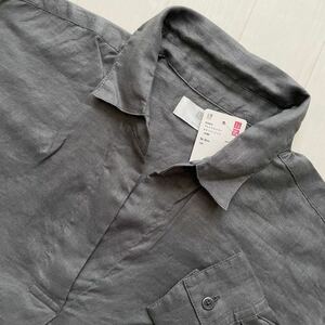 新品 S UNIQLO ユニクロ プレミアムリネンスキッパーシャツ レディース 長袖 カーキ オリーブ グリーン モスグリーン 麻 シャツ 定番