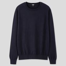 新品 XS メンズ UNIQLO ユニクロ スーピマコットン クルーネック セーター ニット ネイビー 紺 長袖 オンライン限定 _画像2