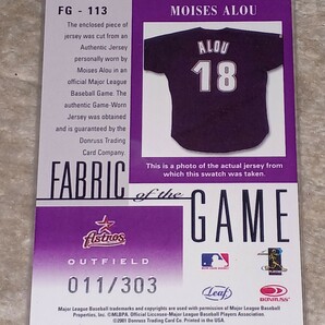 2001 Leaf Certified Materials Fabric of the Game Moises Alou Game-Worn Jersey /303 モイゼス・アルー アストロズ ジャージーカードの画像2