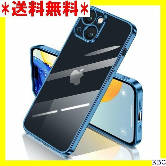 iPhone15 用 ケース クリア 透明 アイフォン メッキ枠 薄型 軽量 ソフト メッキ加工 人気 ブルー 136