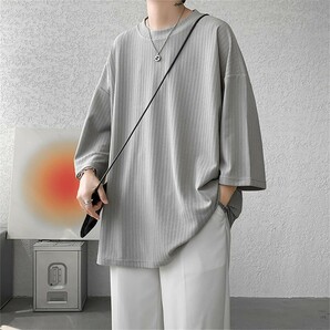 定価3,180円 Lサイズ ライトグレー☆七分袖 ビッグシルエット Tシャツ メンズ 夏服 涼しい 無地 ゆったり ビックシルエット トップス 灰色の画像4