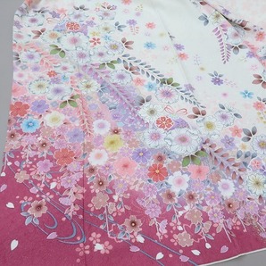 【ゆめsaku】美品 正絹 着物 銀通し トールサイズ“桜や鈴、銀色の巧みな美しさの乱舞”訪問着 G-92の画像3
