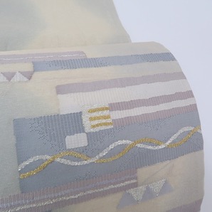 【ゆめsaku】美品 正絹 絽 着物“縞となみなみ、鱗に源氏香のレトロモダンな夏模様”夏袋帯 G100の画像4