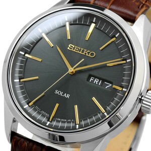 逆輸入SEIKO セイコー ソーラー メンズ 腕時計 ダークグリーンダイアル ブラウン レザーベルト SNE529P1