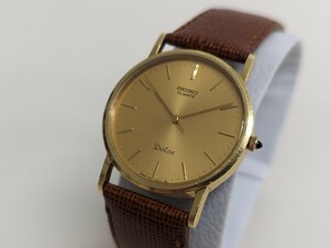 【 新品電池交換済 】 セイコー ドルチェ SEIKO Dolce 7731-7000 14金ケース 裏蓋刻印 メンズ腕時計 クォーツ シャンパン文字盤 稼働品