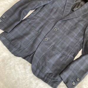 【HILTON/ヒルトン】【RING JACKET/リングヂャケット】サイズS相当 テーラードジャケット ブレザー チェック柄 シルク混 ブルー ウールの画像5