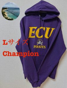 USA古着 Champion パーカー スウェット Lサイズ 紫 パープル 海賊 パイレーツ ドクロ スカル