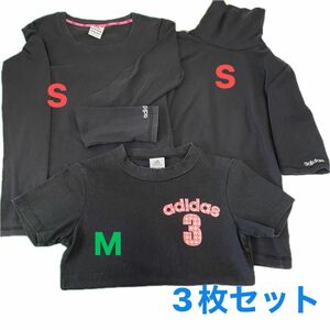 adidas tシャツ　レディース　ガールズ　3枚セット　アディダス　半袖・長袖 tシャツ　ブラック