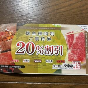 安楽亭20%割引優待券