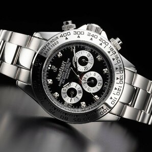 【当店限定品】8石天然ダイヤモンド付き 自動巻き オートマティック 腕時計 【シルバー×ブラック】 クロノグラフ JAPAN KRAFT 時計 ダイヤの画像1