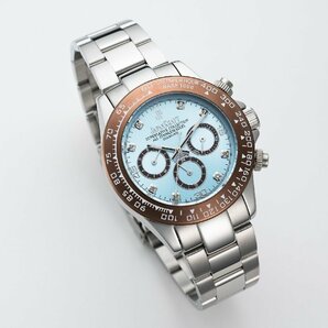 【当店限定品】8石天然ダイヤモンド付き 自動巻き オートマティック 腕時計 【アイスブルー水色】 クロノグラフ JAPAN KRAFT 時計 ダイヤの画像6
